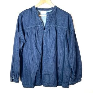 Frau dark wash denim button-down jean shirt top blouse sz extra large? XL? B164